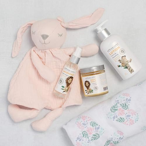Miniatura 2 de Night Night Lavender Juego de regalo de aromaterapia para bebé, tema de conejo rosa, cuidado de la piel totalmente natural e hipoalergénico, hecho a