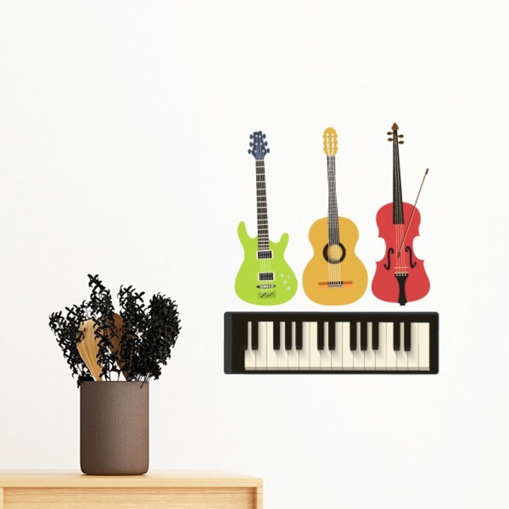 Papier peint guitare violon amovible sticker mural decoration musique chambre enfant 30cm