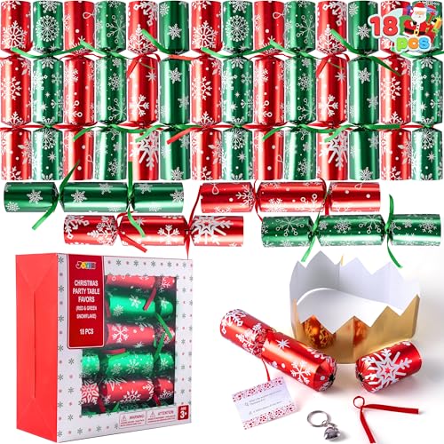 JOYIN 18 Pack Non-Snap Christmas Party Table Favor Cracker Xmas Red & Green Snowflake Party Favors for Christmas Stocking Stuffers Party Supplies Decorations Holiday New Year Adults Kids