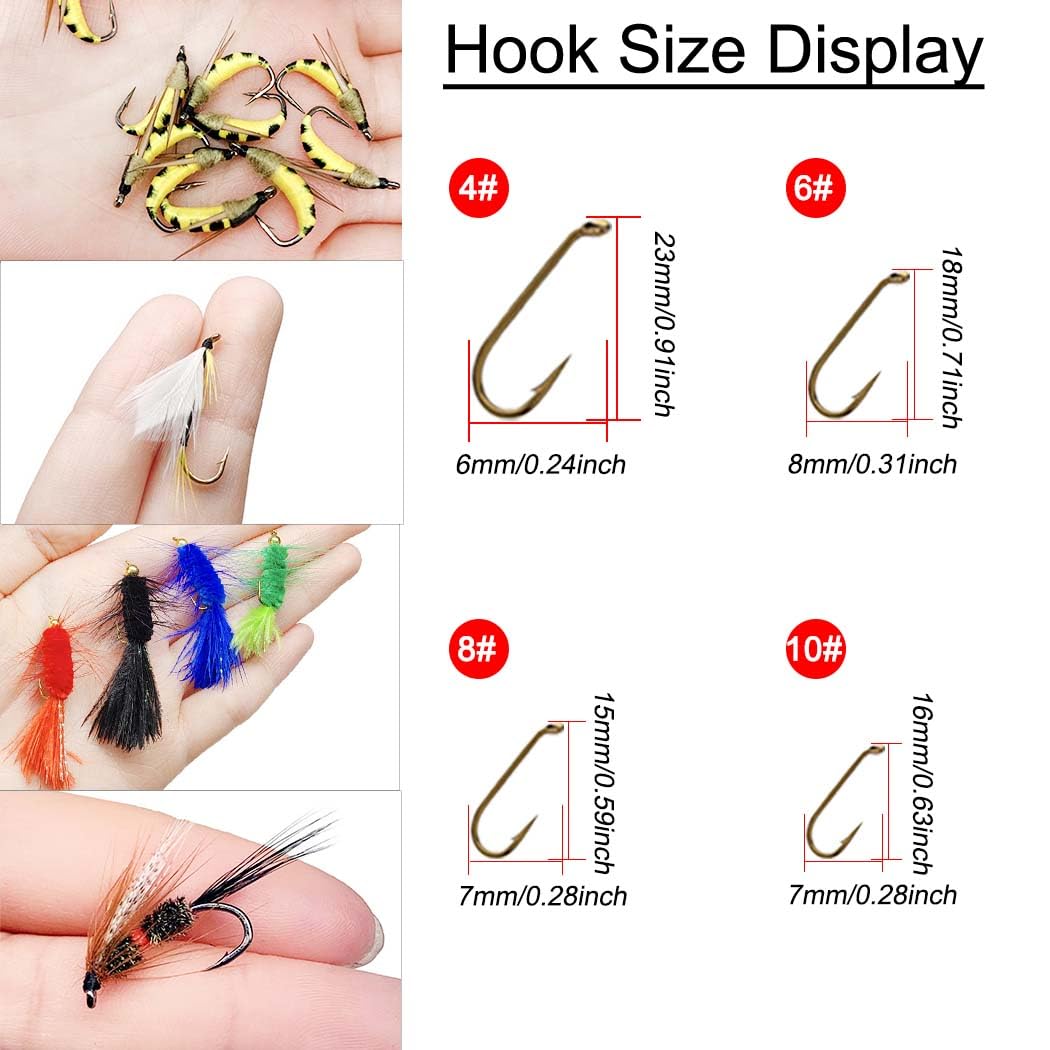 Fliegenfischen Fliegen Kit, 24-100Pcs Künstliche Fliegenfischen Köder Köder mit trockenen/nassen Fliegen, Streamer, Forelle Angeln mit Box.