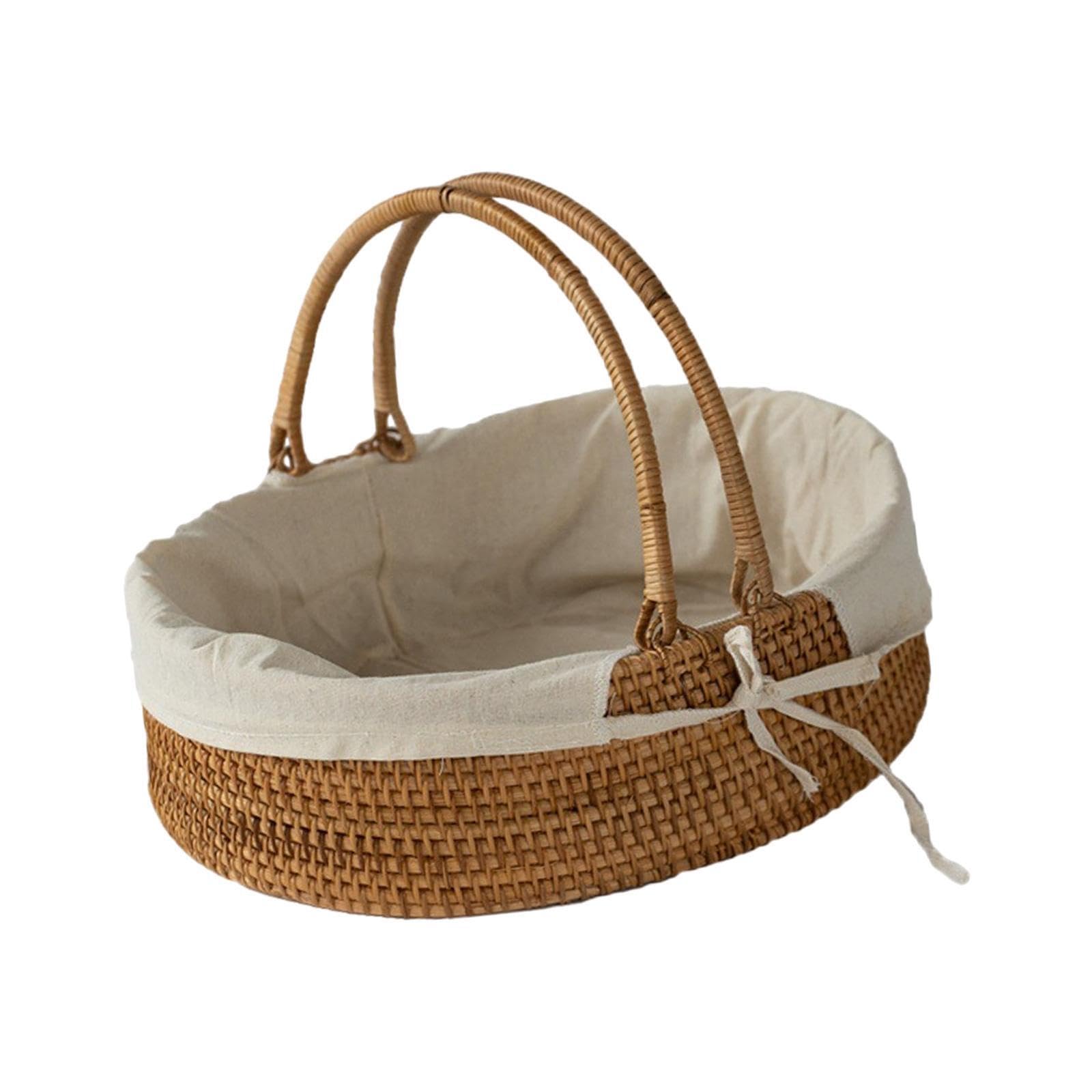 Cesta de Mimbre Tejida Resistente, Organizador de baño con Tela Forro Lavable extraíble para un fácil Mantenimiento. Cesta Mimbre Tejida para Picnic, Organizador baño con asa Plegable.