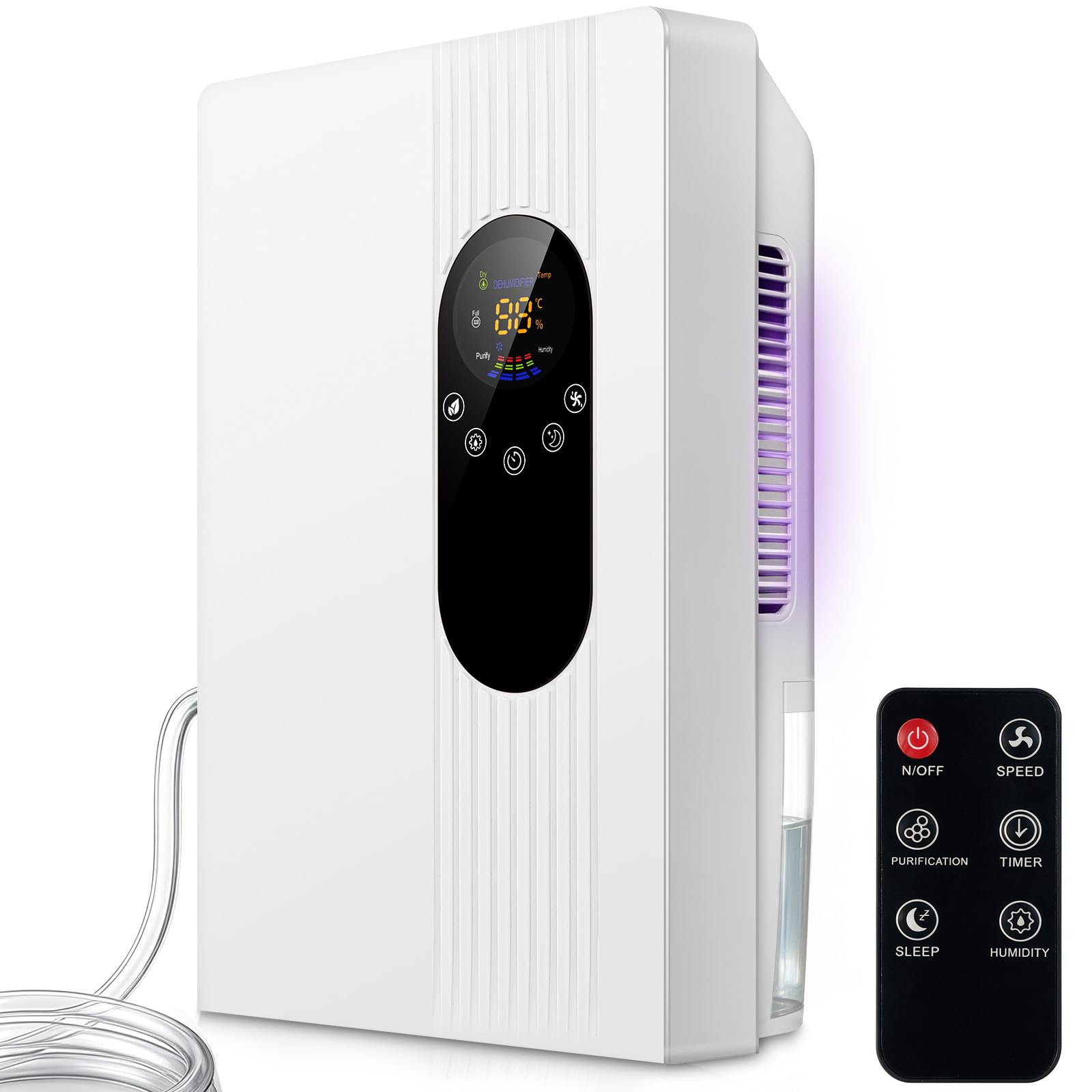 Dehumidifier for Home, Quiet Electric Dehumidifier with 2.2L Tank, Auto Defrost& Shutoff/Humidity Target/ 24-hours Timer/Purification/Sleep Mode/Adjustable Intensity, Ideal for Bedroom, RV, Closet