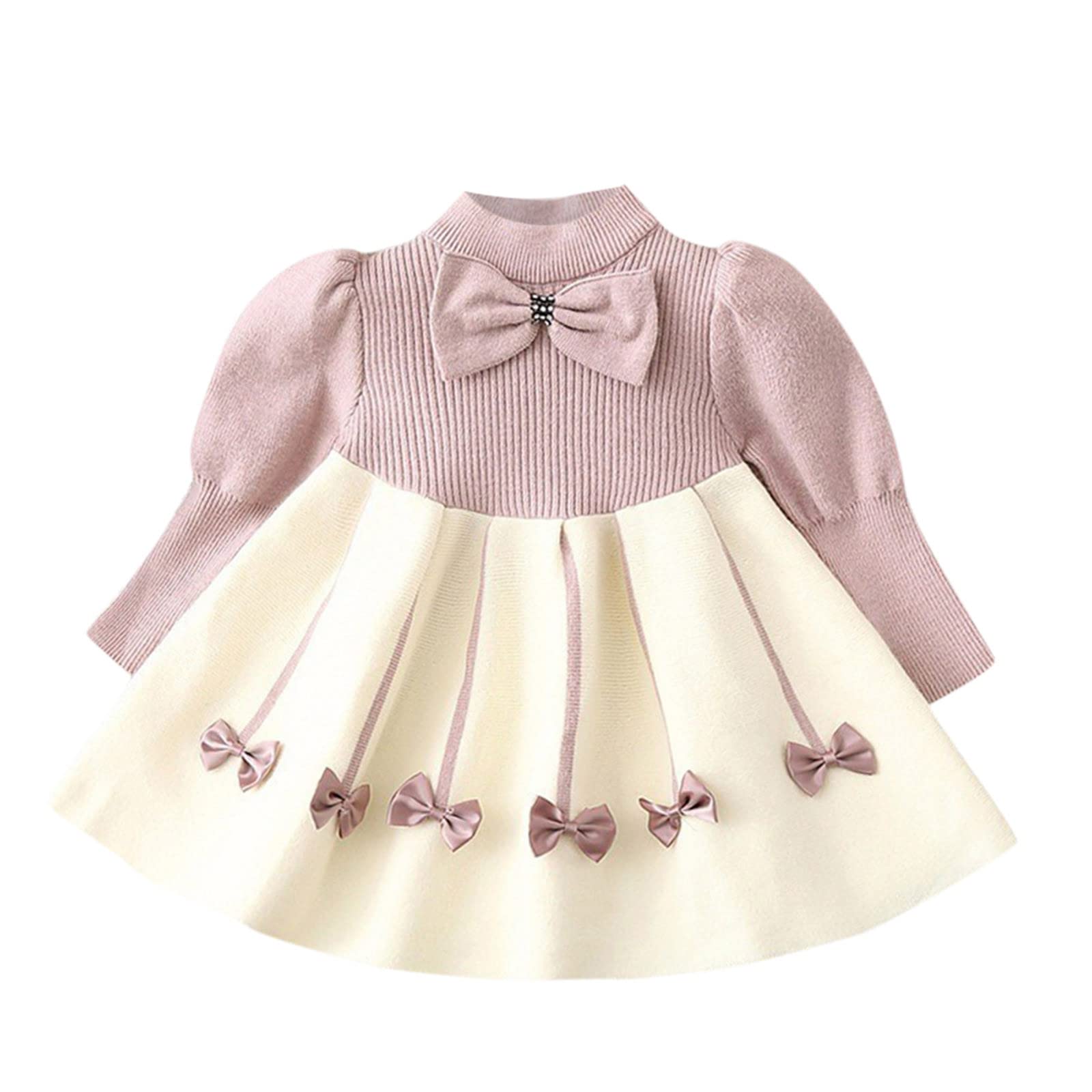 Para niñas festivas niños pequeños niños pequeños bebé niña manga larga patchwork Bowknot suéter princesa vestido trajes en línea damas