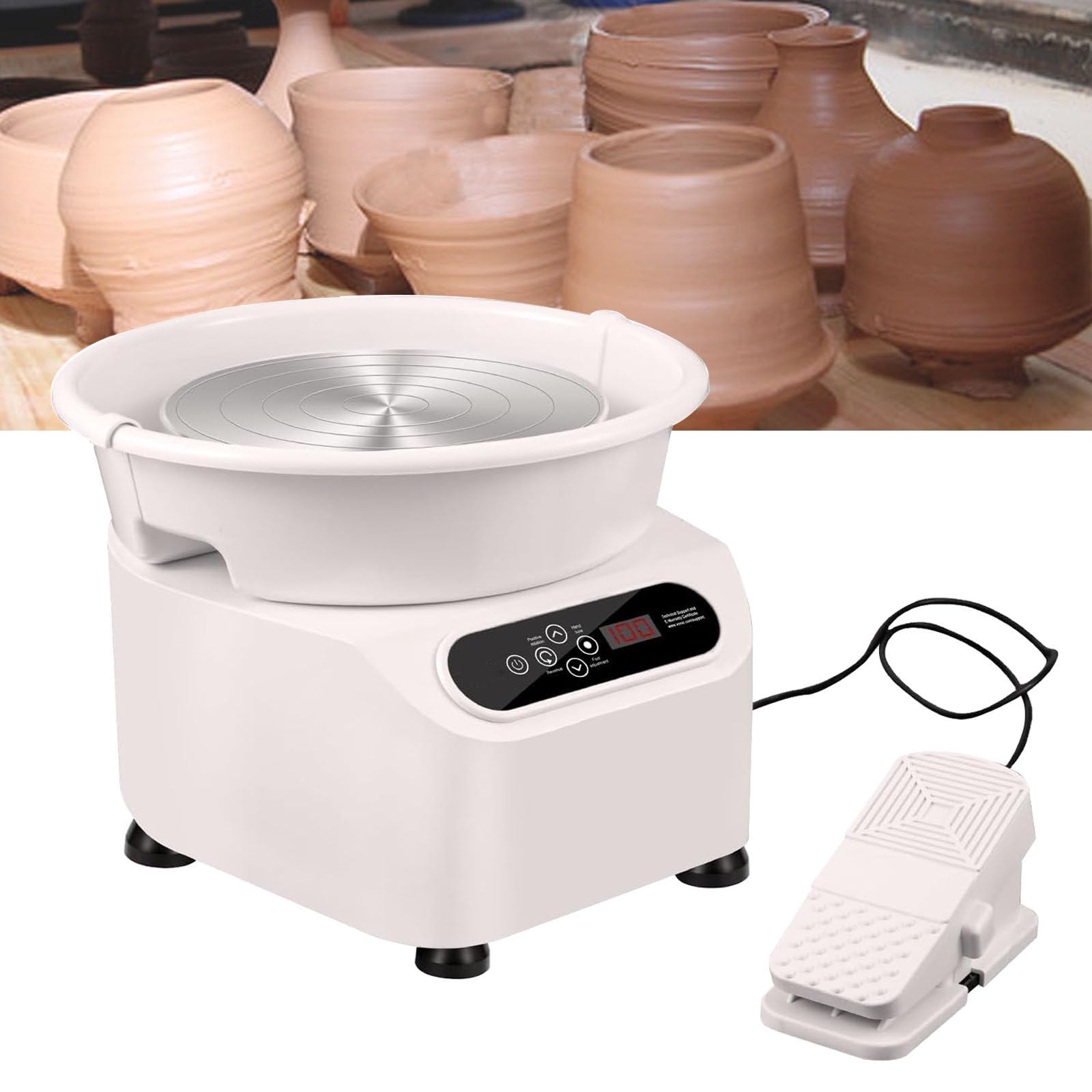 Koło garncarskie z napędem bezpośrednim o mocy 350 W, 10-calowym ekranem dotykowym LCD i zestawem 16 narzędzi do ceramiki artystycznej i modelowania gliny (White)