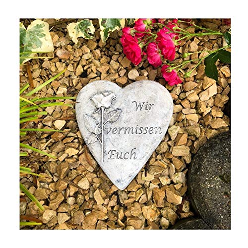 Radami Herz Grabherz Grabengel Spruch - Wir vermissen Euch - Grabschmuck Grabdeko Trauerherz