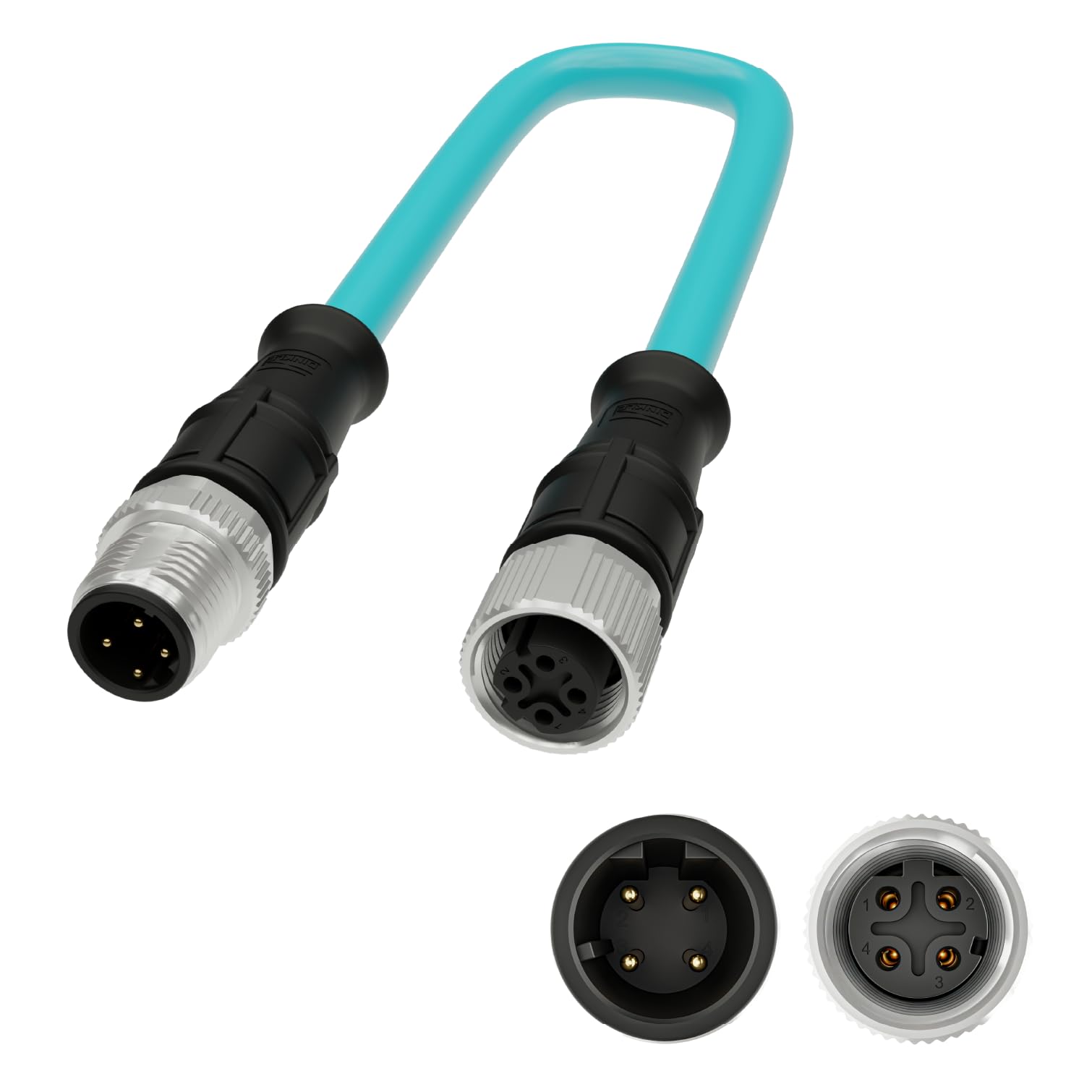 Dinkle M12 Industrial Network Communication Circular Connector Cable Waterproof IP68 、Profinet Ethernet CAT5 100Mbps、D Code 4 Pin 、30V / 4A、 Plug + Receptacle 、Shielded、PUR 1.5M