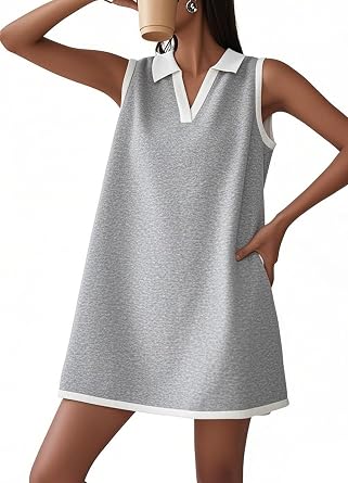 CHARTOU Women Causal Loose Fit Tennis Golf Mini Dress Summer Sleeveless Tunic Shirt Dress with Pockets