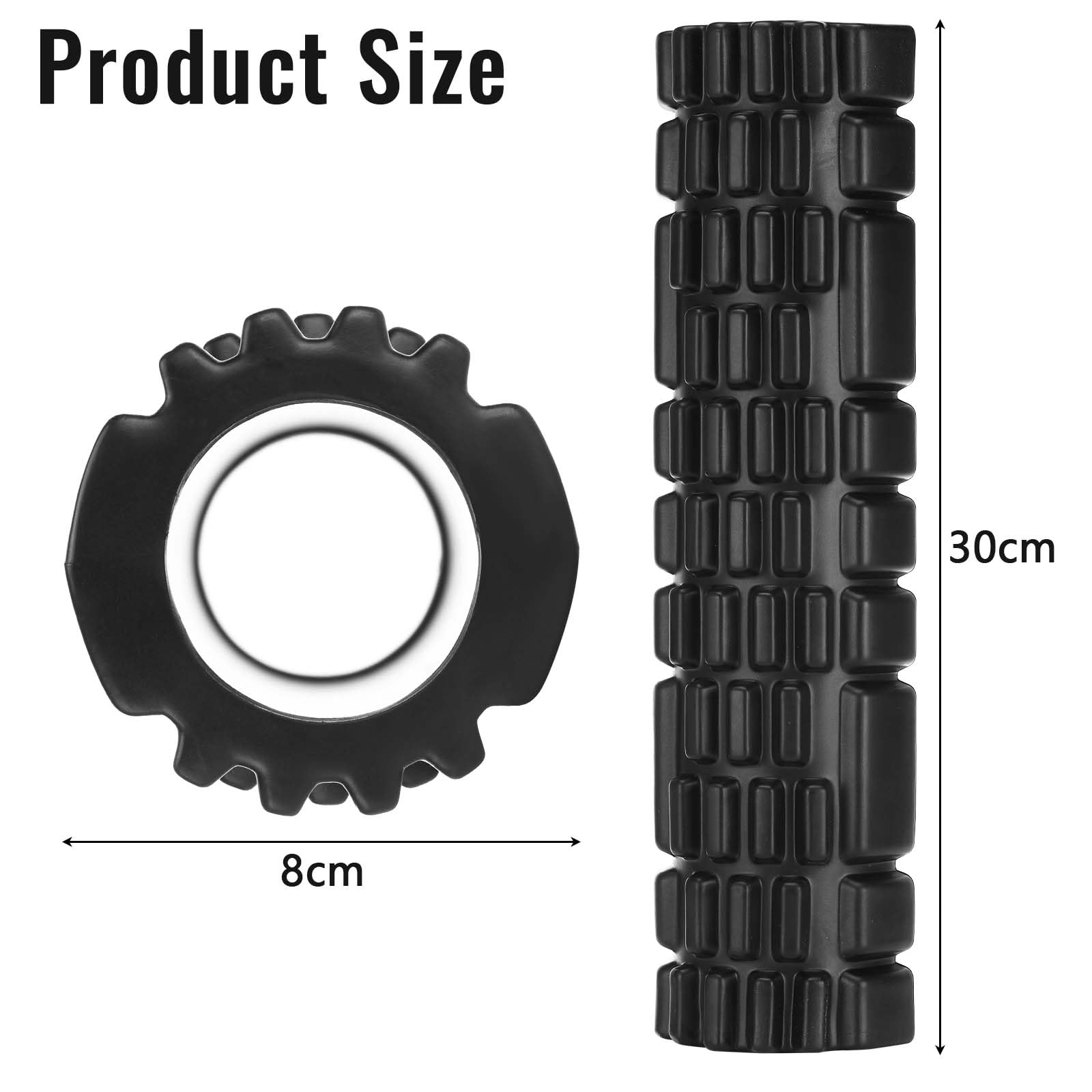 Foam Roller, Rullo Massaggio Muscolare per Alleviare le Tensioni Muscolari e il Sollievo Dalla Pressione Nella Schiena, sulla Colonna Vertebrale e sulle Gambe, Rivitalizza il Tuo Corpo30×8cm (Nero)