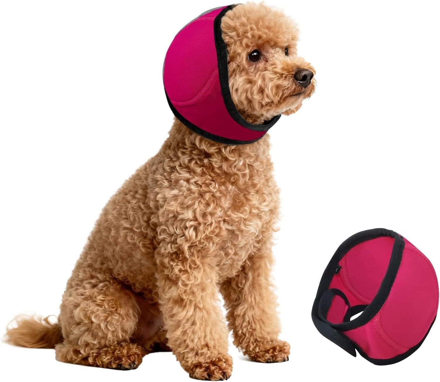 Dog Ear Muffs Noise Protection for Anxious Dogs, Waterproof Adjustable Pet Ear Cover Muffs Anxiety Relief Noise Cancelling, Canine Hearing Protect Head Wrap for, Fuchsia, S(Head Circle:10"-15")