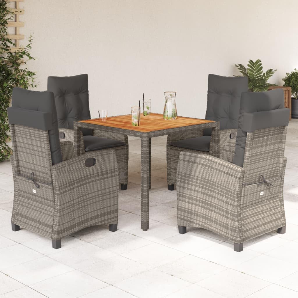 KCCKOM Garden Furniture Set 5 Piece Patio Dining Set with Cushions Gray Poly Rattan