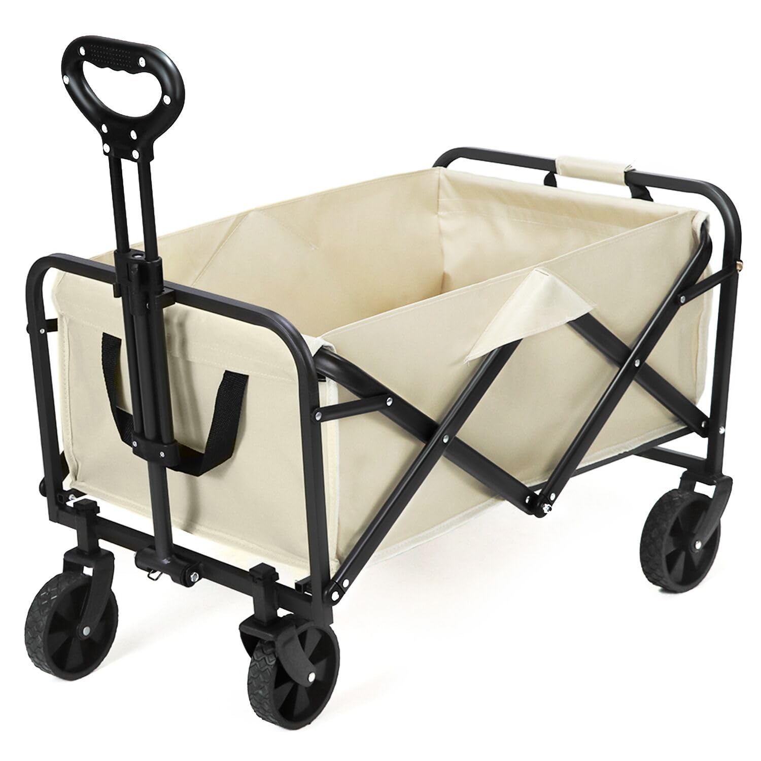 QWORK® Faltbarer Bollerwagen zum Campen, Strandwagen Transportwagen mit Verstellbarem Griff und Seitentasche, Belastung bis 80KG