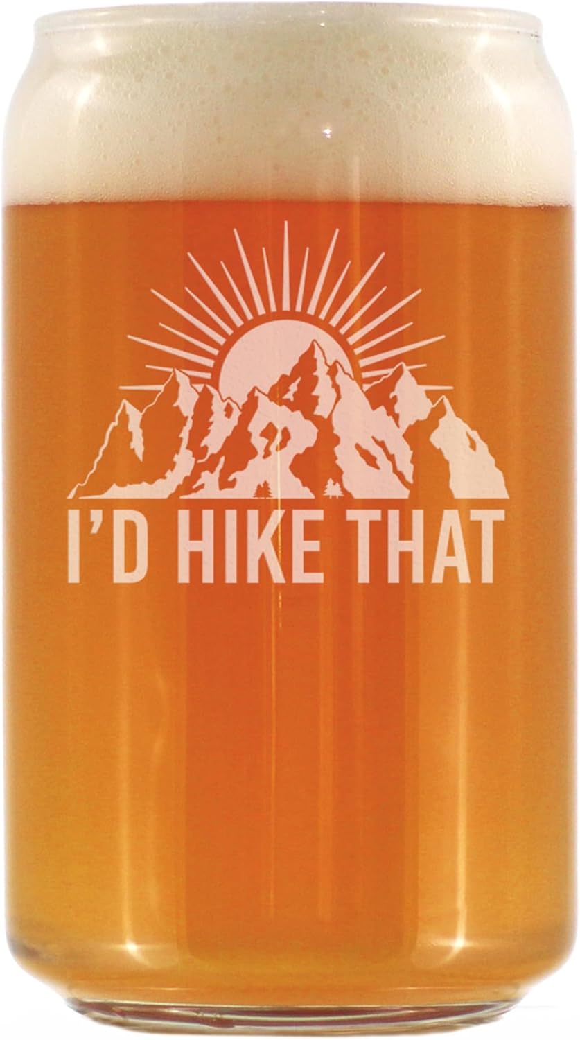 Bevvee I'd Hike That - Beer Can Pint Glass - Cool Hiking Themed Decor and Gifts for Mountain Lovers - Set of 2-16 oz Glasses