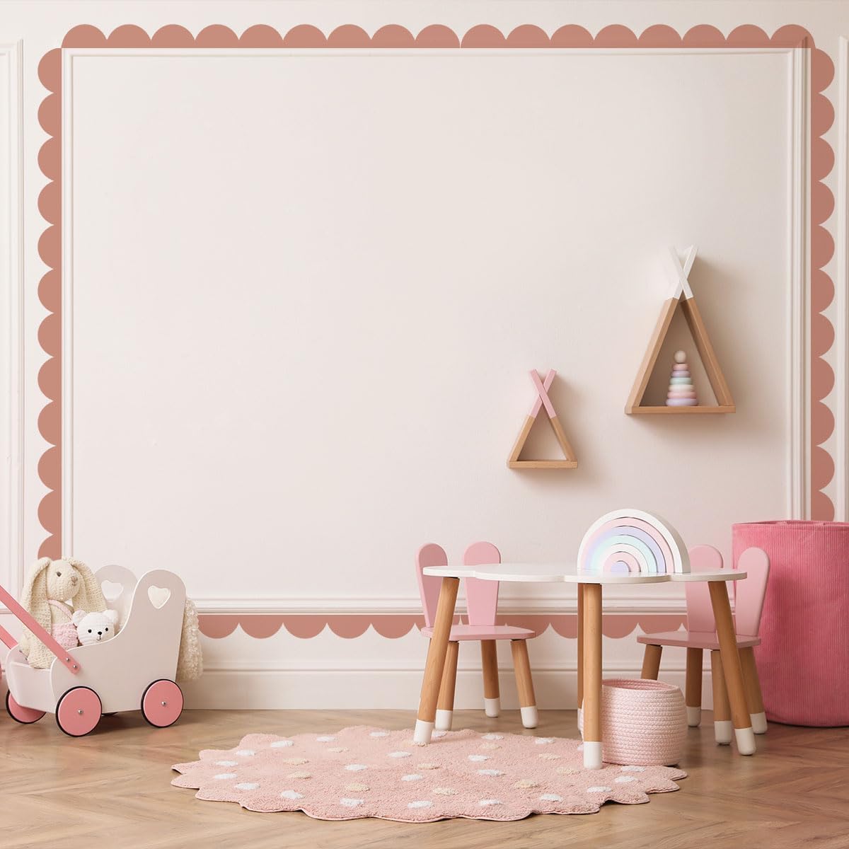 Scallop Border Wall Sticker Peel and Stick | Decorative Door Edge Scallop Wall Decals Scandinavian Boho Decor for Nursery Kids Bedroom Living Room (Coffee Color)-image-46