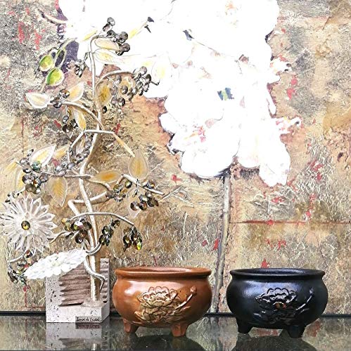 Amazon.com: Set of 2 Embossed Ceramic Plant Pots with Drainage | Flower ...