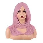 MapofBeauty 20 Inch/50 cm Long Layered With Bangs Straight Synthetic fiber Shoulder Length Hair for Daily Use or Party Wig (Pastel Pink)
