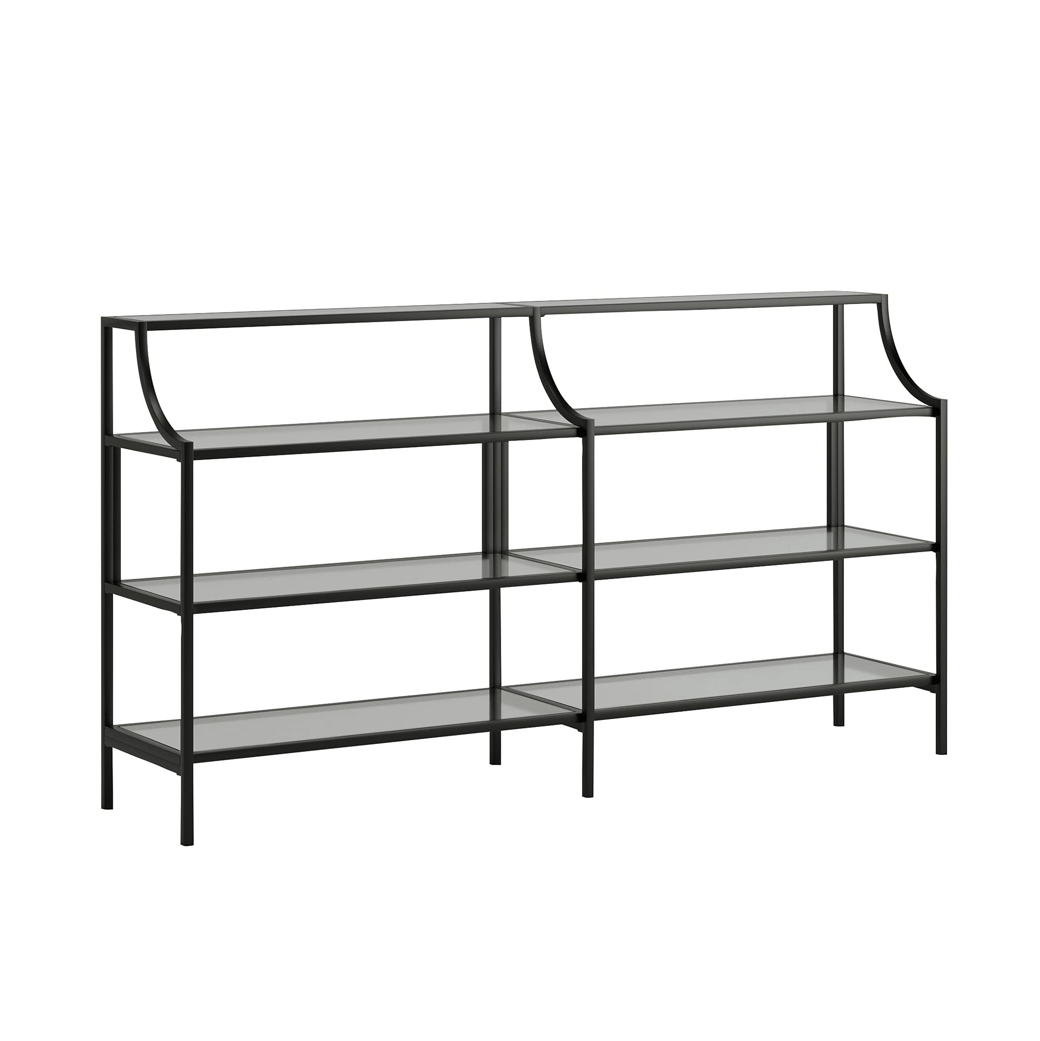 Sauder International Lux Console Table 5 Tier Modern Metal Multipurpose Sofa Table Bookcase with Glass Shelving, in Black