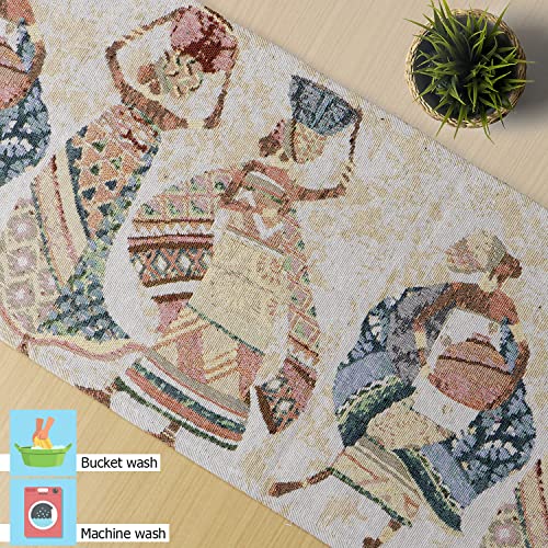 Image of HOKIPO Dining Table Placemats 6 Pieces with Runner (IN530-D3*6+IN531) Multicolor Tribal Women