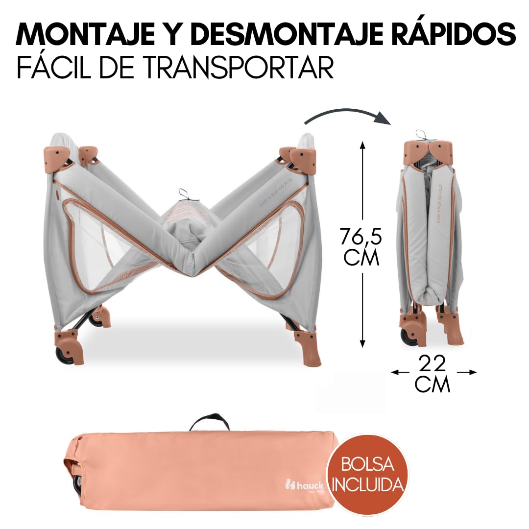 hauck Sleep N Play Go Plus XXL Cuna de Viaje Completa | Parque Infantil Bebé con Colchón - Bajera - Mosquitera y Protector para Colchones Impermeable – Cama Plegable con Ruedas