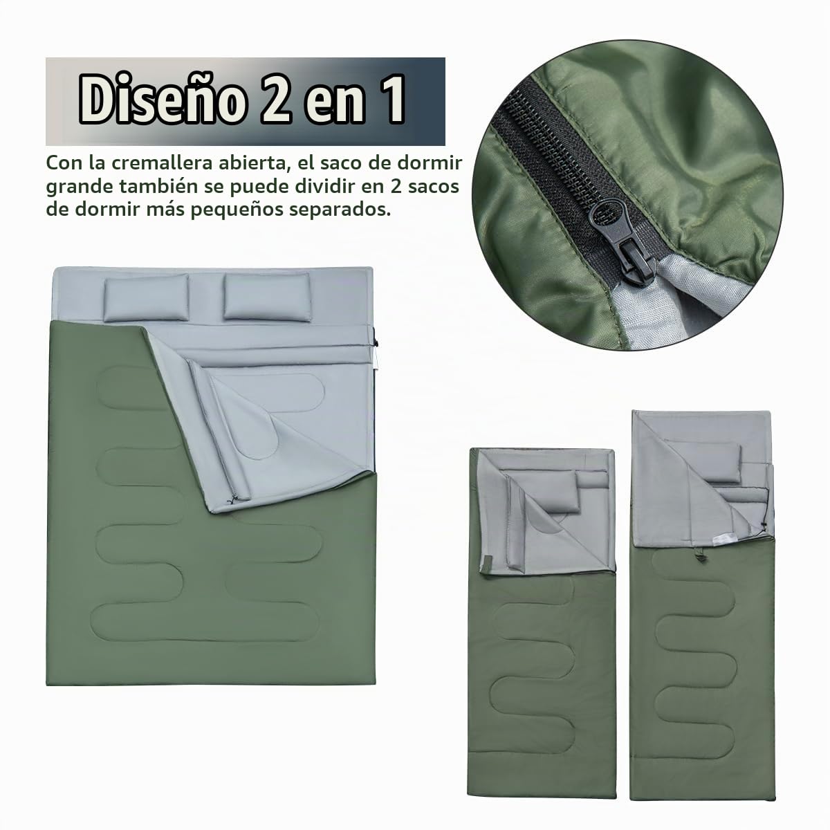SOARS Saco de Dormir Doble para 2 Personas con 2 Almohadas y Bolsa de Transporte, Impermeable de Invierno para Adultos, para Camping al Aire Libre