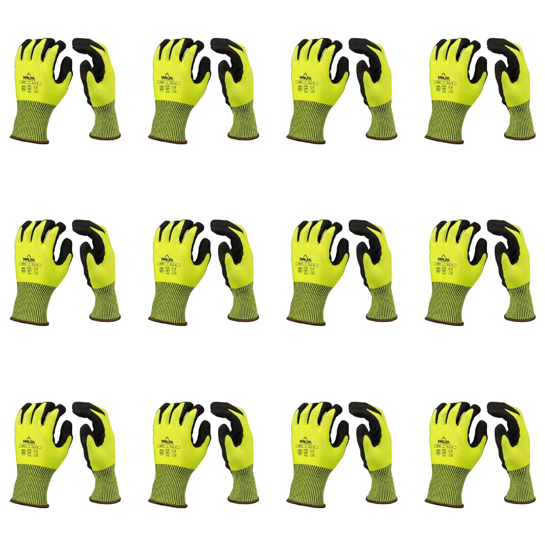 Safety Gloves, 12 Pack Work Gloves Cut Level 5, OSHA/ANSI Compliant