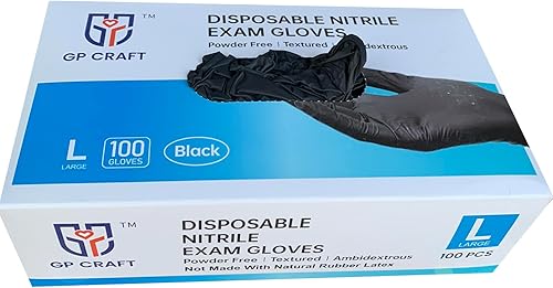 Miniatura 3 de GP CRAFT Guantes de nitrilo negros sin polvo, desechables, sin látex, para tatuajes y automóviles, 5 mil (100unidad)