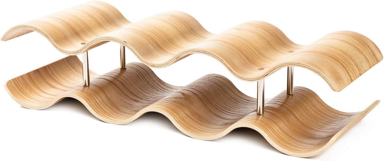 7 Bottle 2-Tier Wave Desktop Wine Rack Freestanding Countertop Bottle Holder for Wine Storage, Wood, Modern and Minimalist