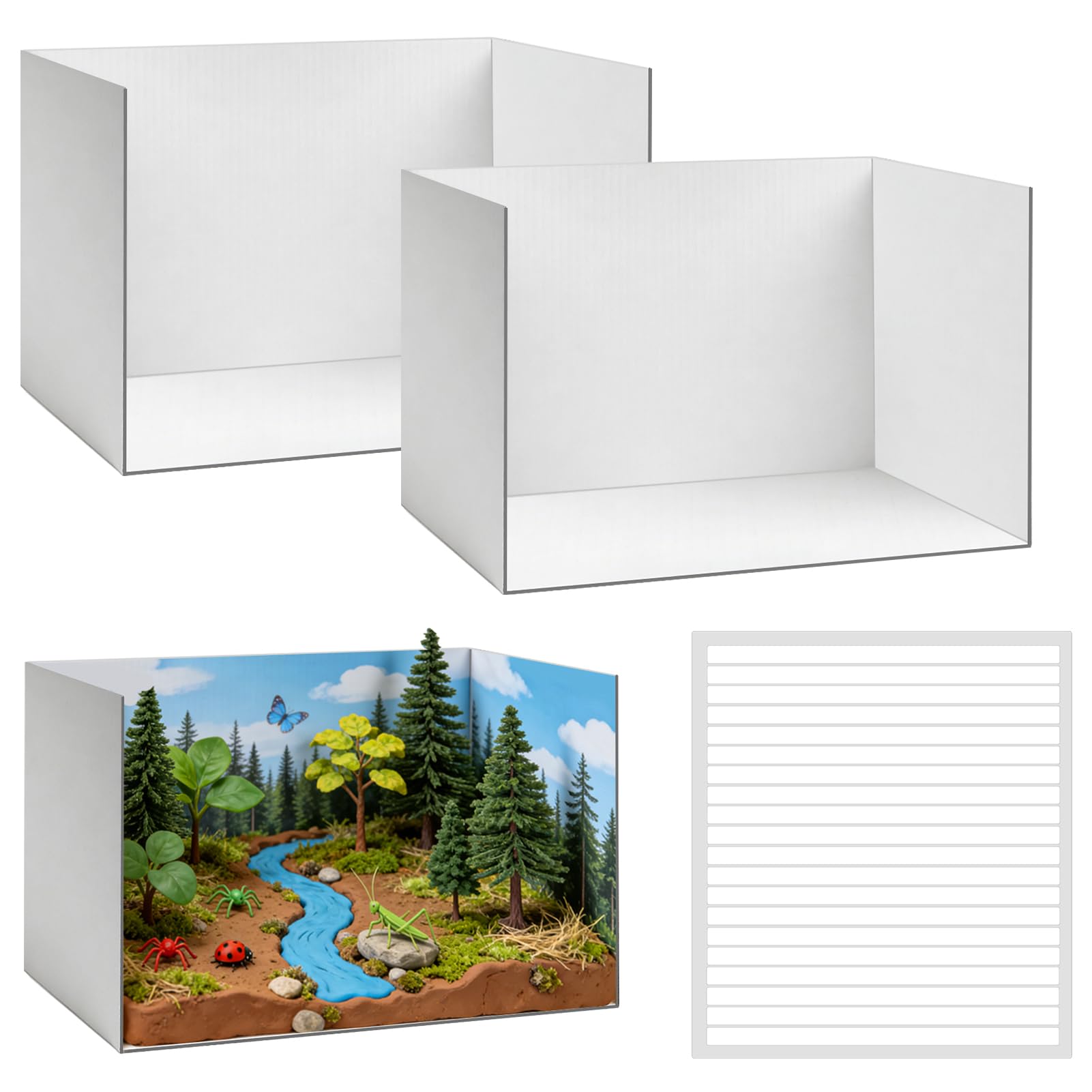 Yalumo Kit de 2 cajas de cartón para diorama, vitrina de diorama blanca con cintas de doble cara, suministros de proyectos de diorama para proyectos escolares, manualidades, escenas de modelos, 11.8 x