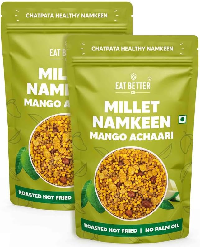 Eat Better Co โ Millet Namkeen โ Mango Achari โ Chatpata, Healthy Namkeen Snacks โ Roasted, Not Fried | No Palm Oil | Healthy Replacement of Chips & Bhujia โ Pack of Two - 200 grams