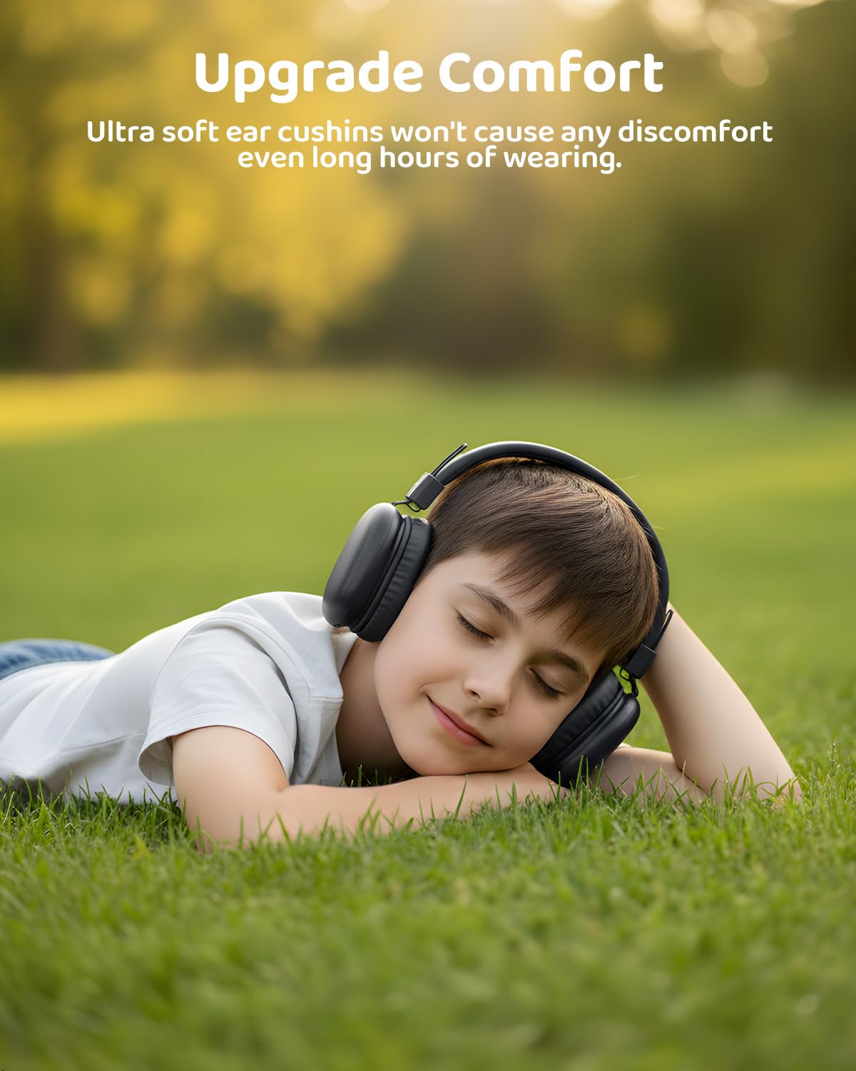 awatrue Auriculares Niños, Cascos Inalambricos Bluetooth Niños, Límite de Volumen de 85/94dB, Micrófono Integrado, 50 Horas de Reproducción, Diadema Headphones Niño, para Escuela, Viaje (Negro)