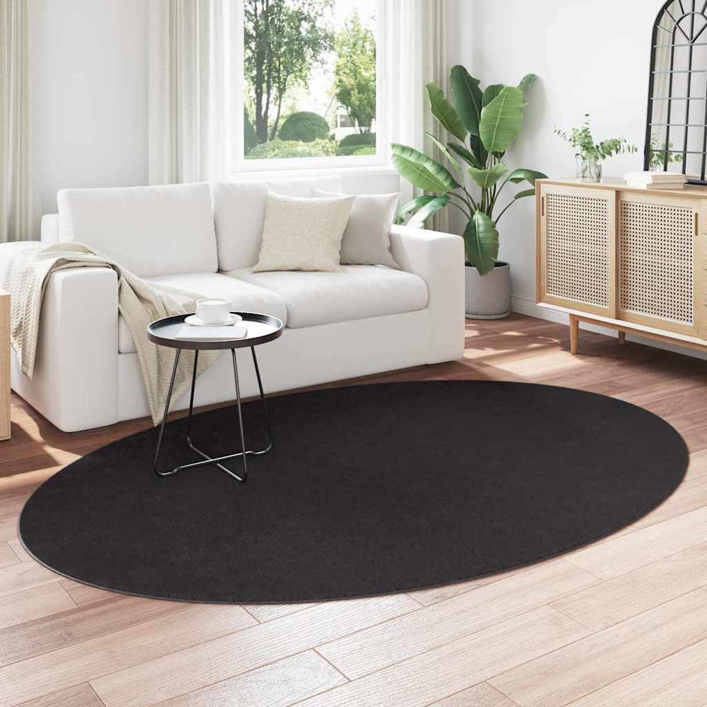 HUARTE Tapis ovale 160 x 230 cm - Tapis de salon moderne en polyester résistant - Antidérapant et facile d'entretien - Pour couloir et salon - Noir