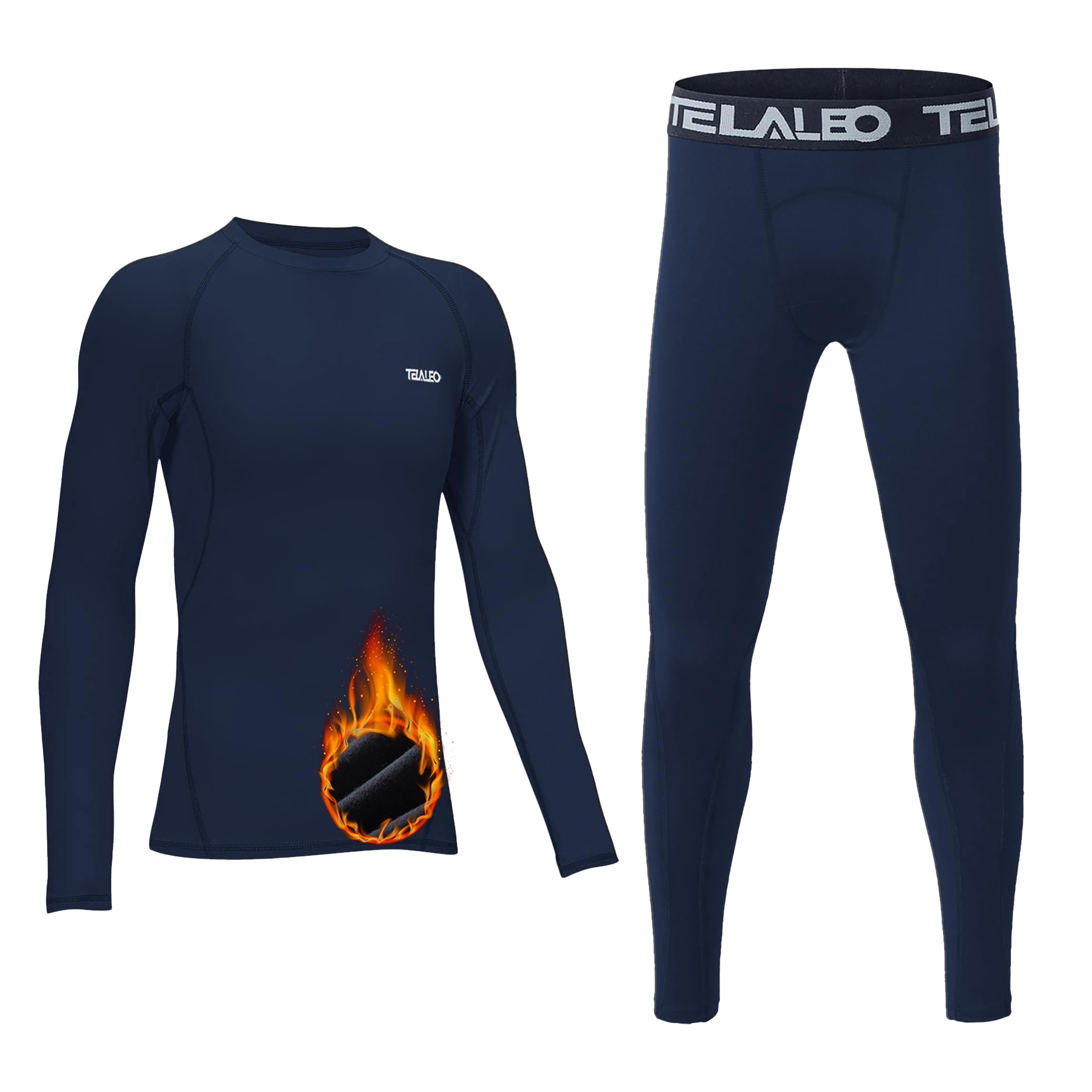 TELALEOBoys' Girls' Long Sleeve Compression Shirts Thermal Fleece Lined Kids Athletic Sports Tops Leggings Baselayer Set
