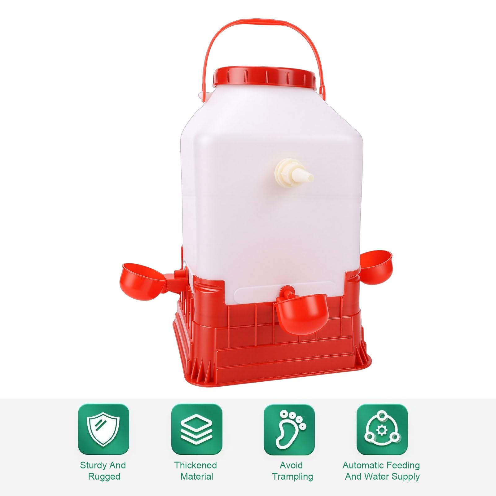 Abbeveratoio Automatico per Pollame 10L, Alimentatore Automatico Multifunzionale di Grande Capacità con 4 Ciotole per Pollaio da Fattoria in Plastica 23x23x36 cm
