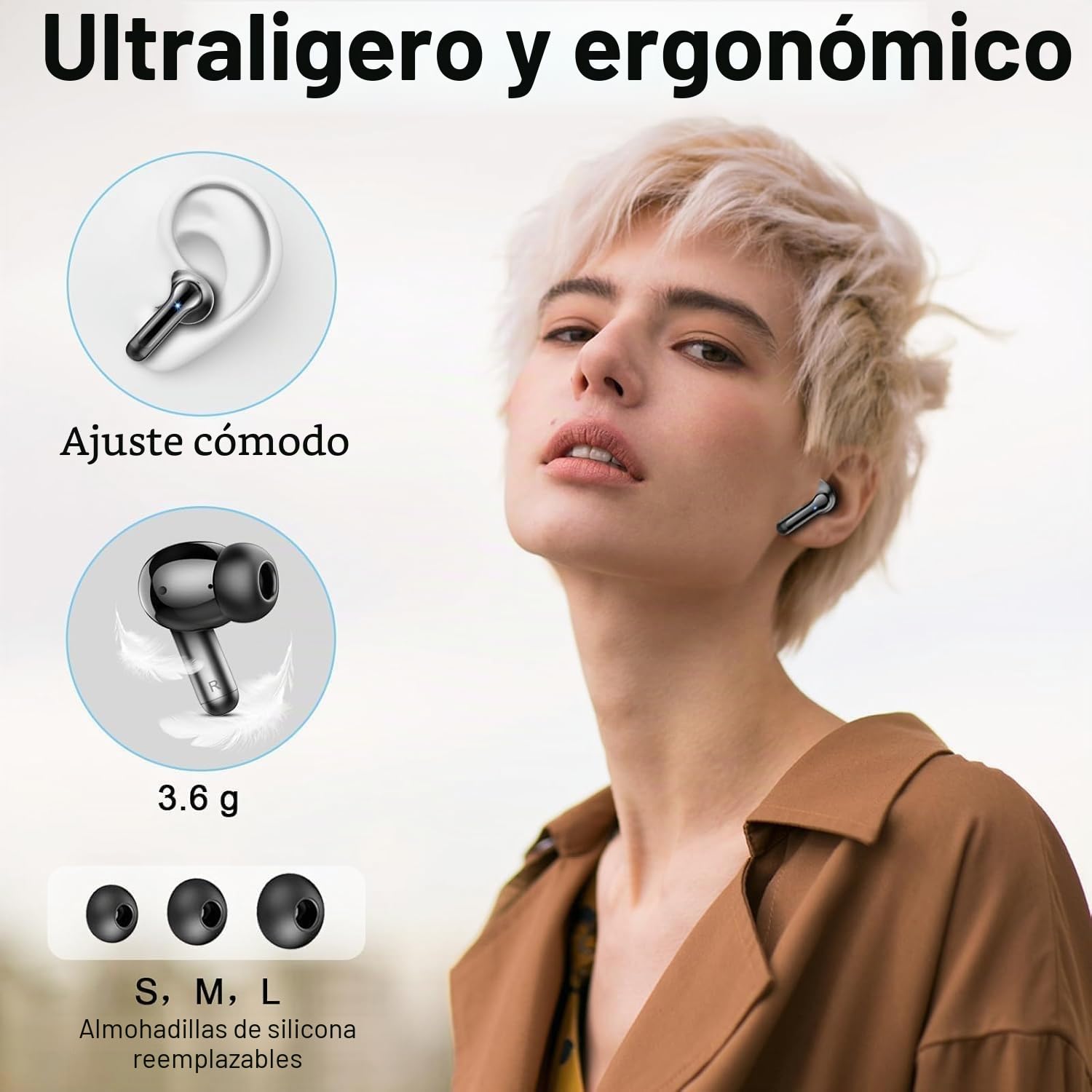 Auriculares Inalambricos, Auriculares Bluetooth 5.4 con 3D Hi-Fi Estéreo, Auriculares in Ear con 4 ENC Cancelación Ruido Mic, 36 horas LED Display, IP7 Impermeables Auriculares Bluetooth,USB-C Rápido