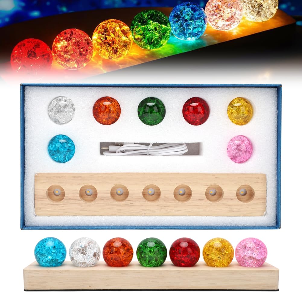 3D Kristallkugel Nachtlicht, 7 Farben Kristallkugeln 40mm Eis Riss Kugeln Glaskugel Planeten Lampe mit Holzsockel, Astronomie LED Ball Lampe, Chakra Kristallkugeln Heilkugeln Kugel für Raumdekoration