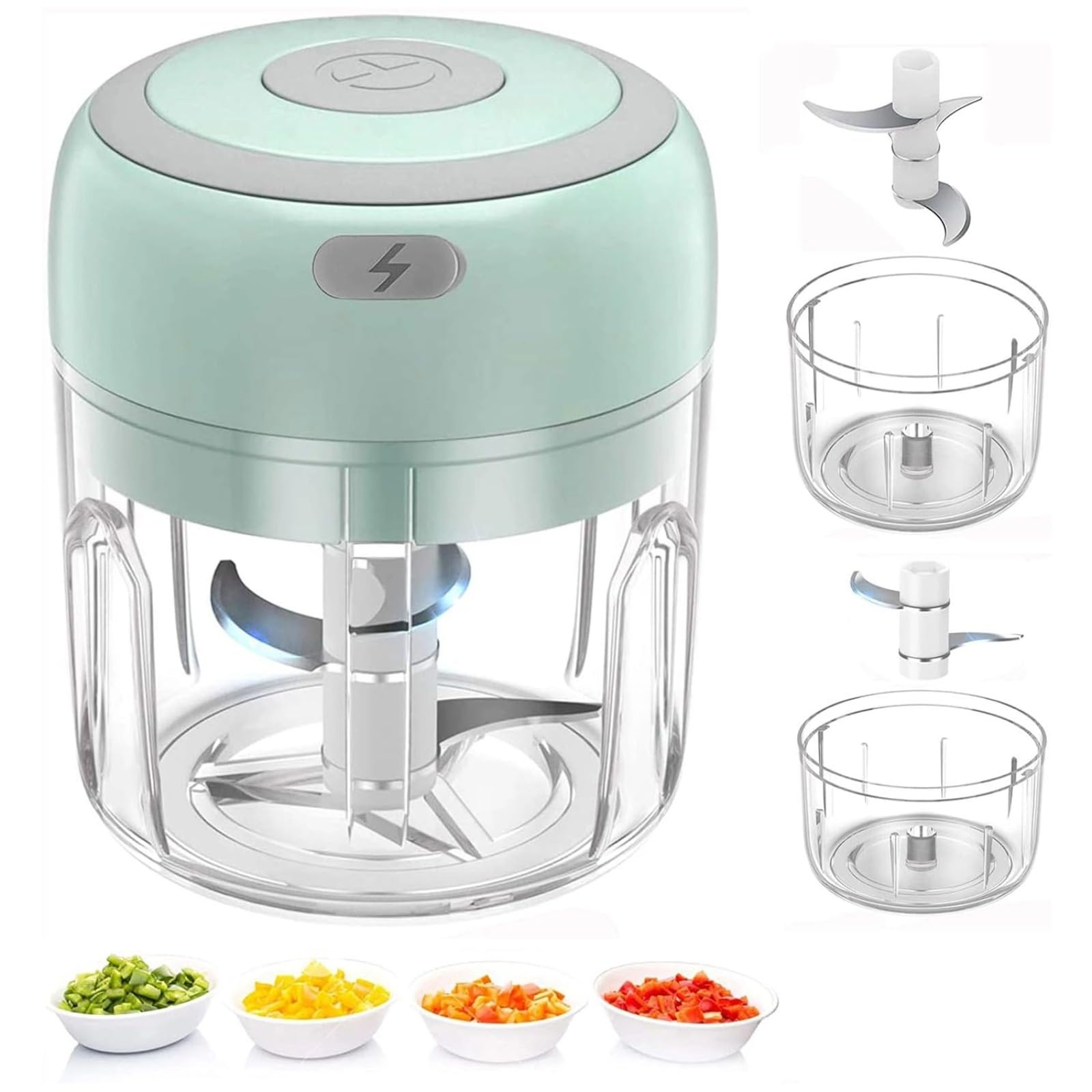 Picadora de ajo eléctrica portátil e inalámbrica, procesador de alimentos con carga USB, picadora de cebolla, picadora de carne, para condimentos de bebés, nueces, pimienta (verde)