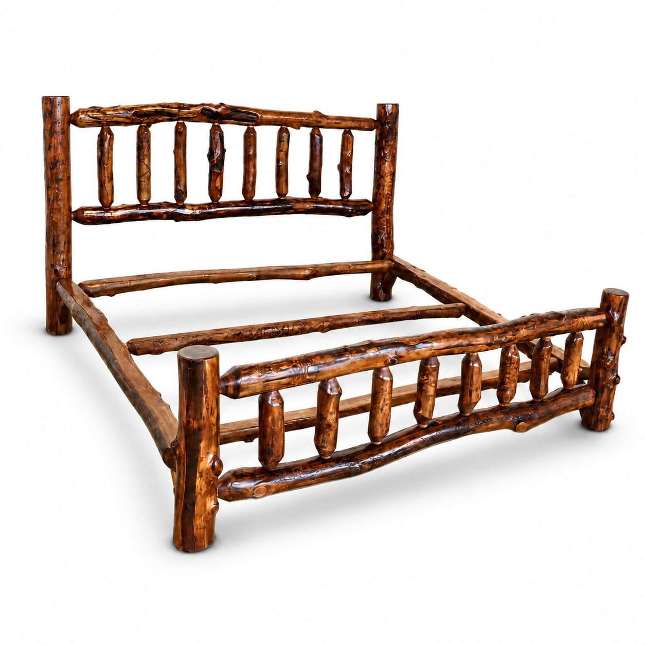 Natural rustic aspen log bed frame
