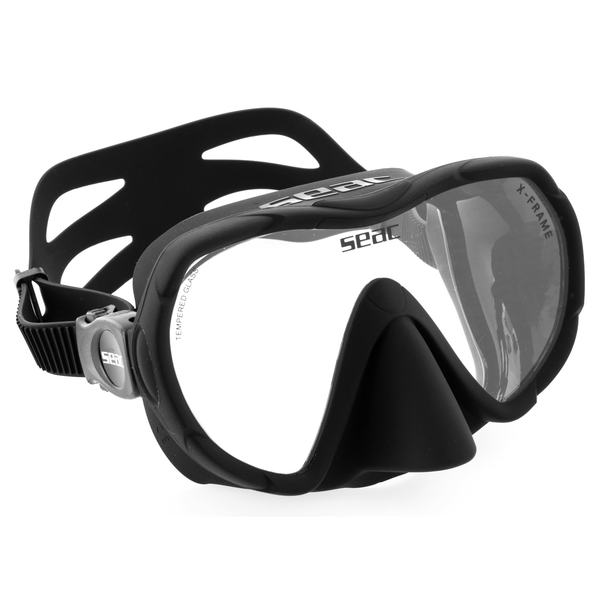 SEAC Set Bis X-Frame Dry -Schnorchelset für Erwachsene mit Frameless-Maske mit Einscheibenglas aus gehärtetem Glas und Dry-Top-Schnorchel