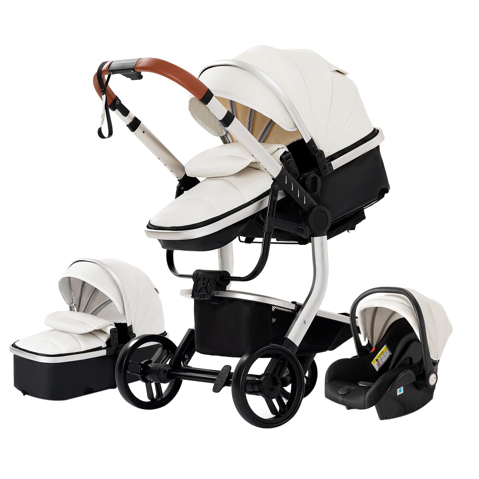 3 en 1 Sistemas de Viaje Silla de Paseo Carrito con Capazo Cochecito de Bebé Reclinable Cochecito de Bebé Plegable Cuna de Bebé Cochecito de Recién Nacido (518 White)