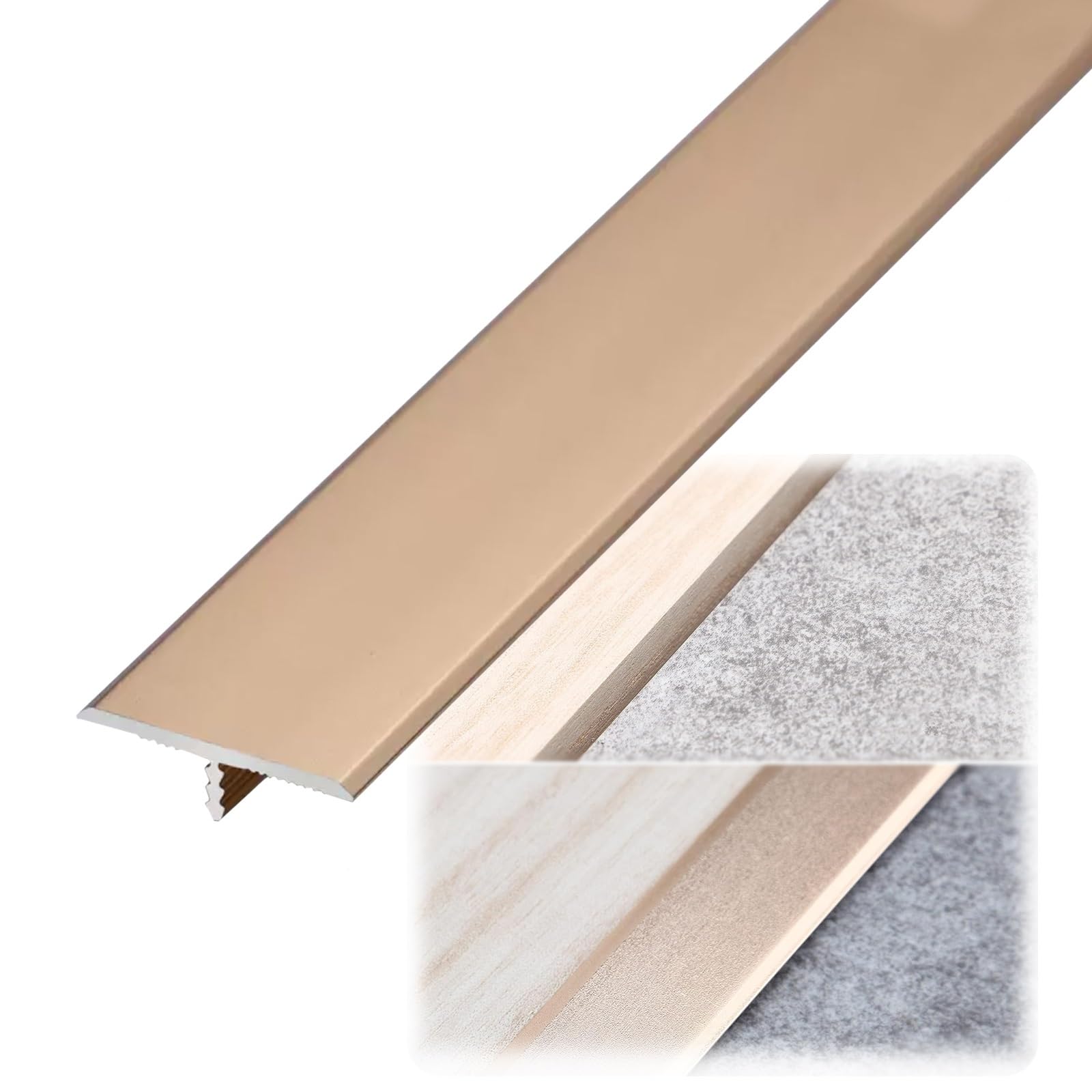 Tira de transición de suelo de aluminio, moldura en T, barra de transición para suelos de garaje, moldura de puerta de vinilo laminado, revestimiento de borde de puerta, listón de umbral (dorado, 900