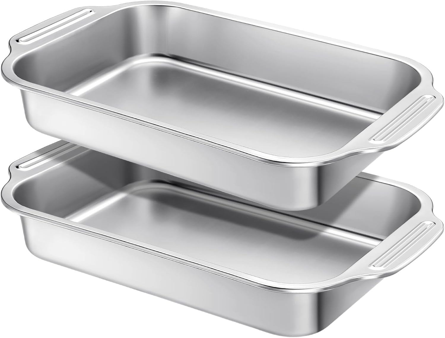 2 Pcs Stainless Steel Cake Pan 9 x 13 Inch Baking Pan with Handle Rectangle Baking Bakeware for Fish Cakes Breads Casseroles Vegetables Dishwasher Safe 13" X 9" Handle