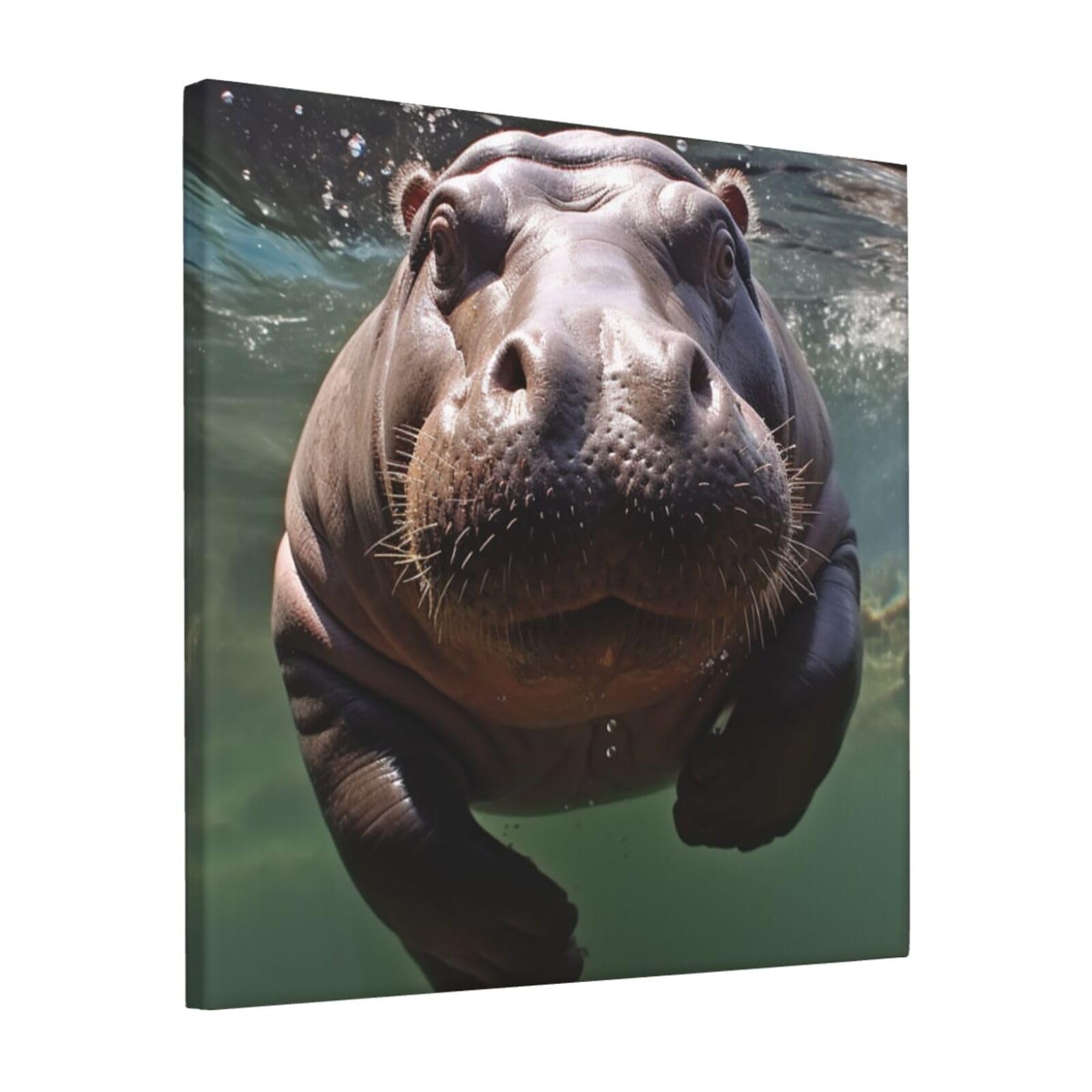 KLOPH Diving Hippo Canvas Wall Art for Living Room 12"x12" Modern Artwork Painting for Bathroom Hanging Canvas Prints Aesthetic Wallart for Bedroom Kitchen Office Wall Decor