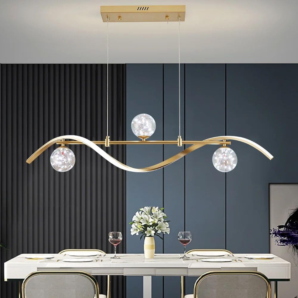 Homary Kücheninselbeleuchtung, lineare Pendelleuchte mit Glaskugelschirmen, dimmbare LED-Hängeleuchte, Gold, 4-flammig