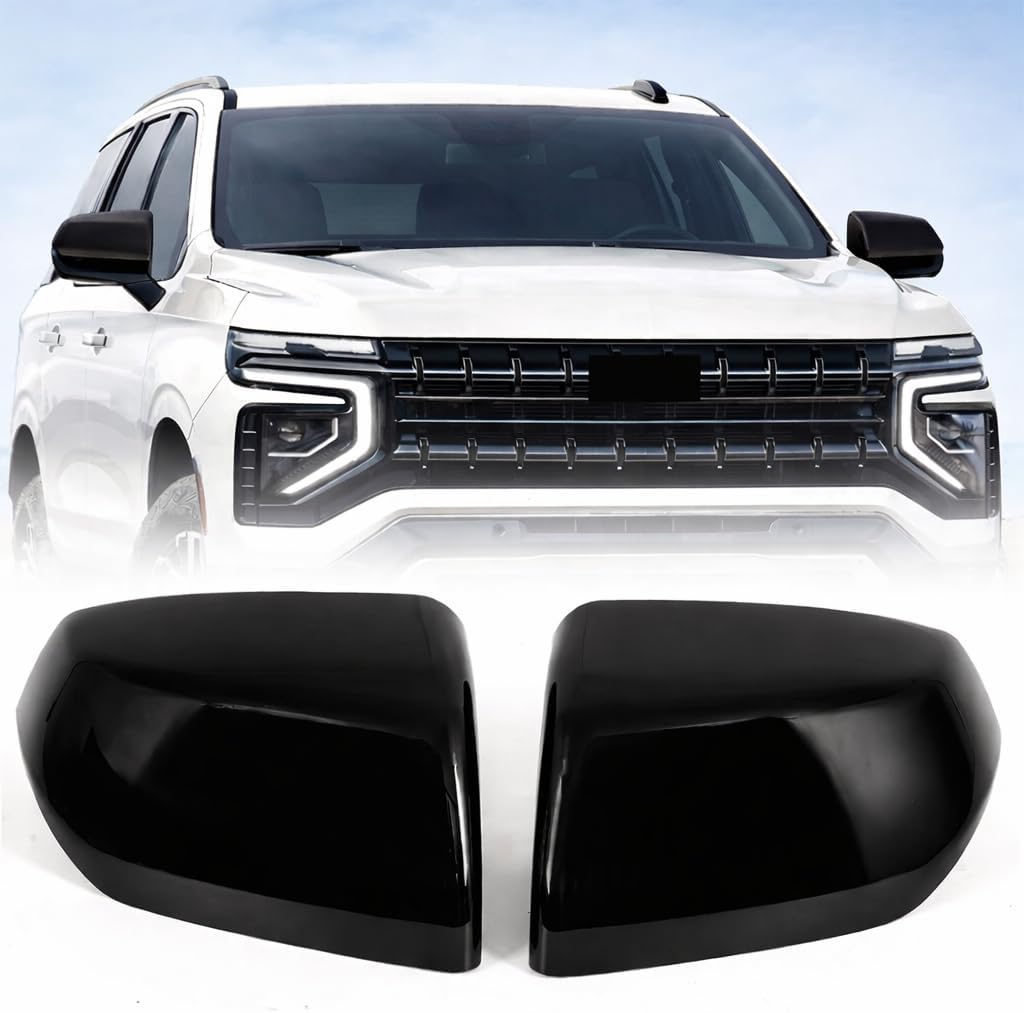 Exclusive GLOSSY Black Mirror Covers Overlay Unit Compatible With Tahoe Suburban