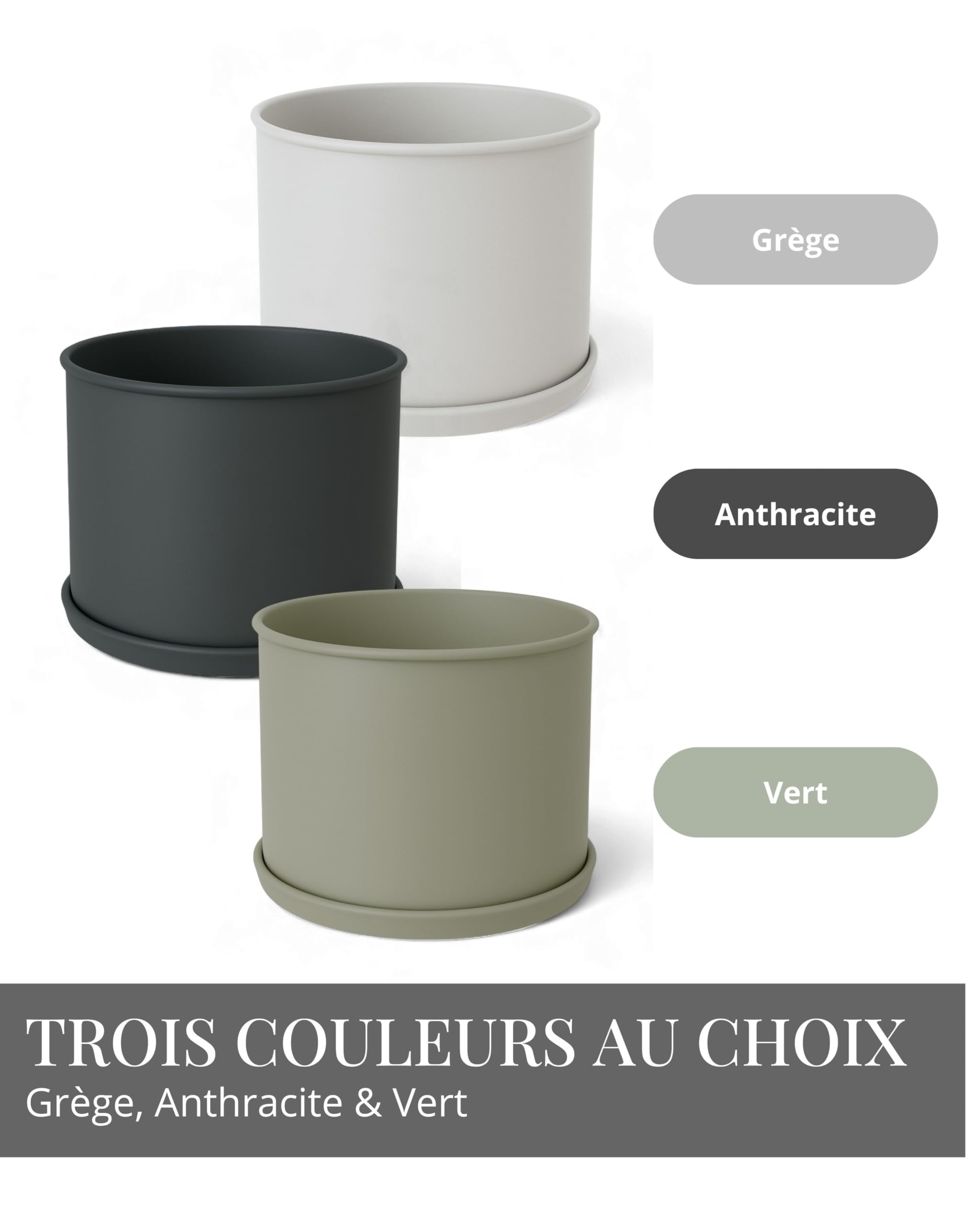 Livlig53 LIVLIG Ensemble de pots de fleurs avec soucoupe, pot de 25 cm de diamètre et pot de fleurs de 30 cm de diamètre et pot de fleurs de 40 cm de diamètre, grand pot de fleurs extérieur et