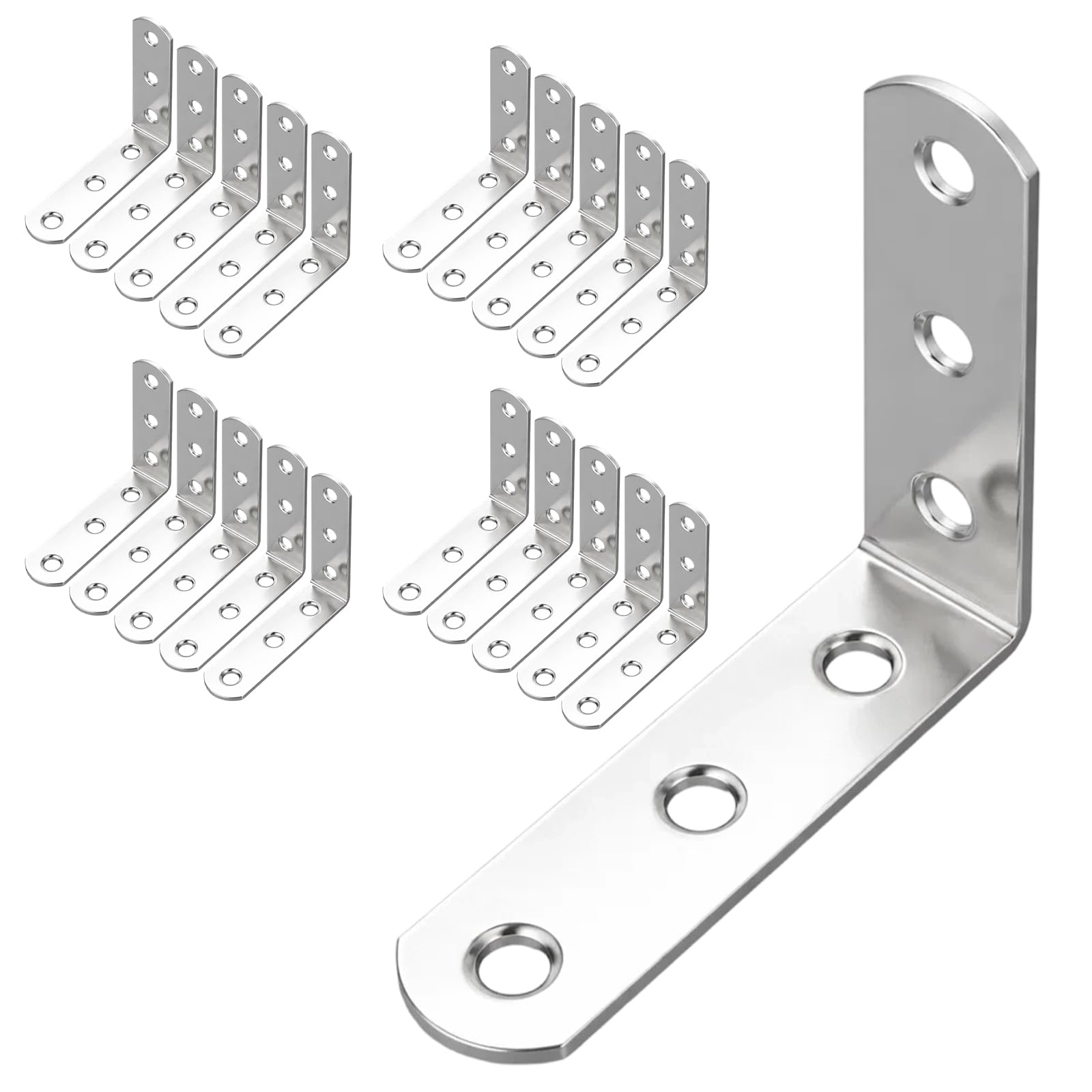 Brackets, 20-Pack 60 x 60 x 16 mm 90 Degree L Shape Corner Brace Plate with 120Pcs Screws, Stainless Steel Angle Brackets for Furniture and Shelving, Fixing Joining Repair Support Galvanised Connect