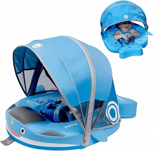Flotador para bebé con dosel no inflable Mambobaby Flotador de piscina, protección solar, flotador de natación para bebé, añade cola, evita voltear
