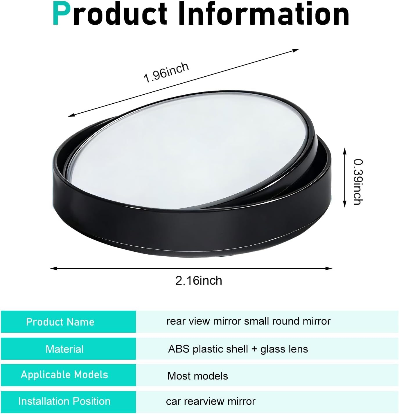 2 PCS Car Blind Spot Mirrors, HD Glass Blind Spot Mirror with ABS Anti-collision Shell, 360 Degrees Adjustable Side Rear View Accessories, Universal for Most Cars (Black)