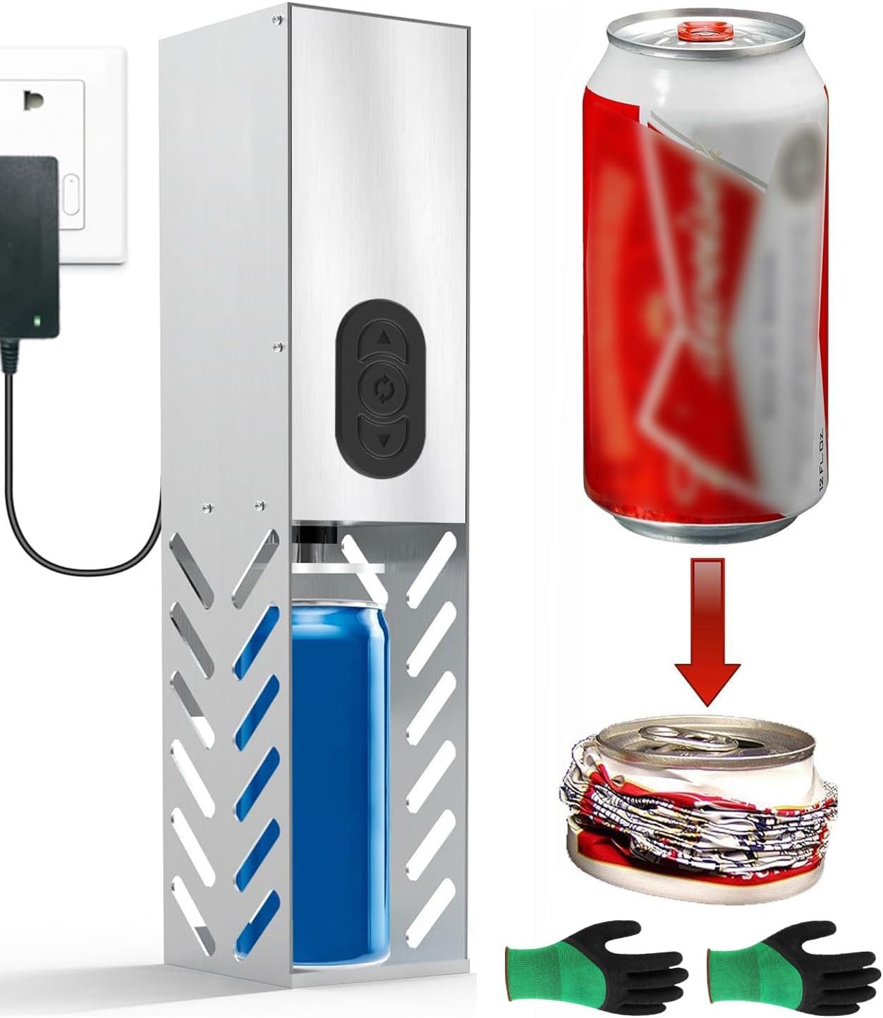 Electric Can Crusher - Recycling 12 Oz and 16 Oz Aluminium Metal Cans Crusher, Heavy Duty Crusher, for Recycling Aluminium Soda, Soda Beer Coke Cans & Lastic Water Bottles