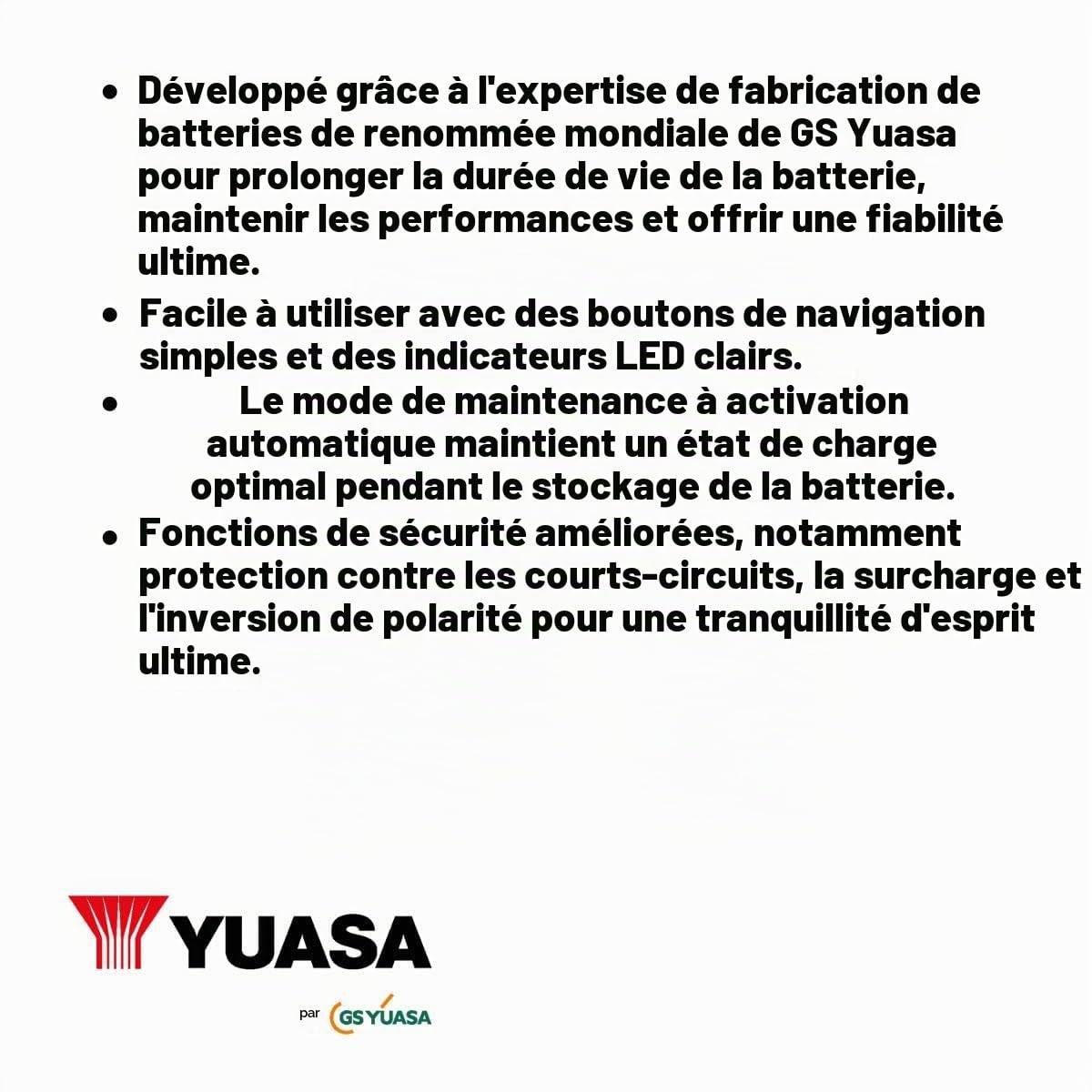 Yuasa YCX1.5 6/12 V 1,5 A Chargeur Intelligent pour Batterie Moto | Charge 7 étapes, Compatible 6V & 12V batteries, Utilisation sûre, Détection défauts, Branchement facile