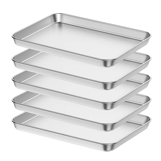 Baking Sheet Set of 5, Bastwe 18 inch Commercial Grade Stainless Steel Baking Pan, Professional Bakeware Oven Tray, Healthy & Non-toxic, Rust Free & Mirror Finish, Easy Clean & Dishwasher Safe